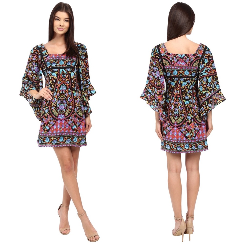 Nanette Lepore Black Multi-Color Printed Shift Dress